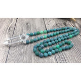Clear Quartz Double Point Green Dragon Agate Stone Mala Pendant Necklace