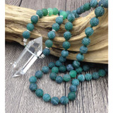 Clear Quartz Double Point Green Dragon Agate Stone Mala Pendant Necklace