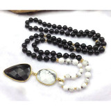 Howlite and Obsidian Mala Bead Necklace Howlite and Obsidian Mala Bead Necklace