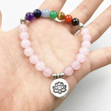 Rose Quartz and Chakra Stones Mala Bead Bracelet