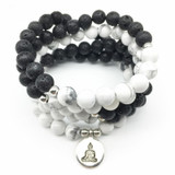 Lava Stone & Howlite Mala Bead Bracelet or Necklace