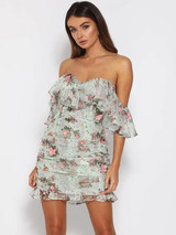 Floral Ruffle Off-Shoulder Bodycon Mini Dress