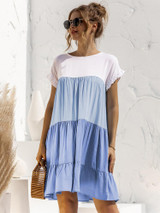 Gradient Color Block Ruffle Hem Mini Dress