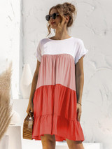 Gradient Color Block Ruffle Hem Mini Dress