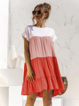 Gradient Color Block Ruffle Hem Mini Dress