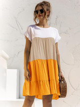 Gradient Color Block Ruffle Hem Mini Dress