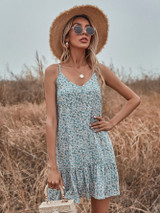 Spaghetti Strap Printed Ruffle Hem Sling Dress