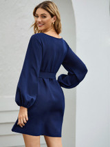 Slim Waist Puff Sleeve Ladies Dress With Belt