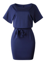 Women's Belted Round Neck Short Sleeve Wrap Dress