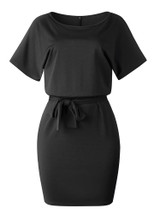 Women's Belted Round Neck Short Sleeve Wrap Dress