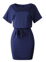 Women's Belted Round Neck Short Sleeve Wrap Dress