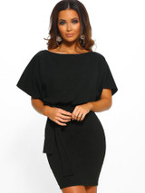Women's Belted Round Neck Short Sleeve Wrap Dress