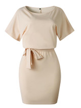 Women's Belted Round Neck Short Sleeve Wrap Dress
