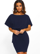 Women's Belted Round Neck Short Sleeve Wrap Dress