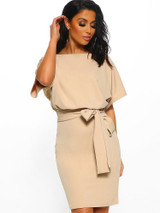 Women's Belted Round Neck Short Sleeve Wrap Dress
