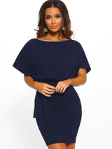 Women's Belted Round Neck Short Sleeve Wrap Dress
