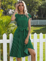 Women's Polka Dot Short Sleeve Midi Dress