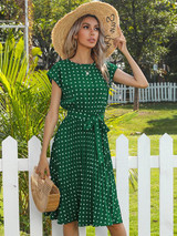 Women's Polka Dot Short Sleeve Midi Dress