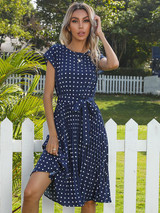 Women's Polka Dot Short Sleeve Midi Dress
