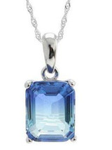 Emerald-Cut Aquamarine Solitaire Pendant with Diamond