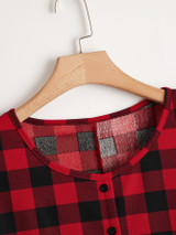 Plus Buffalo Plaid Button Curved Hem Smock Dress