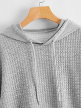 Plus Letter Patched Drop Shoulder Drawstring Hoodie