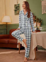 Plaid Button Front PJ Set