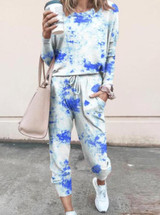 Tie Dye Print Top & Drawstring Pants Set
