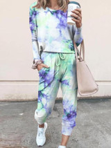 Tie Dye Print Top & Drawstring Pants Set