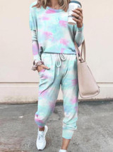 Tie Dye Print Top & Drawstring Pants Set