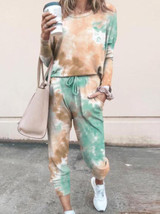Tie Dye Print Top & Drawstring Pants Set