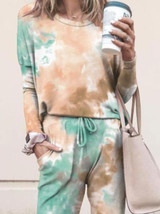 Tie Dye Print Top & Drawstring Pants Set