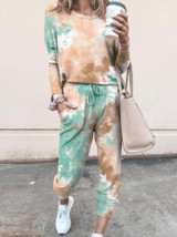 Tie Dye Print Top & Drawstring Pants Set