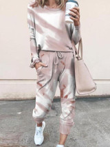 Tie Dye Print Top & Drawstring Pants Set