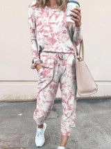 Tie Dye Print Top & Drawstring Pants Set
