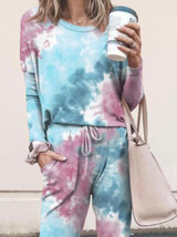 Woman Tie Dye Print Top & Drawstring Pants Set