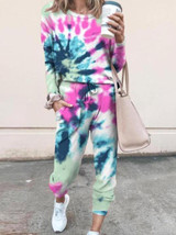 Woman Tie Dye Print Top & Drawstring Pants Set