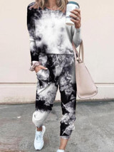 Woman Tie Dye Print Top & Drawstring Pants Set