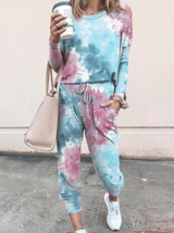 Woman Tie Dye Print Top & Drawstring Pants Set
