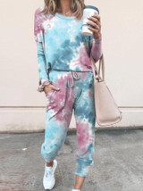 Woman Tie Dye Print Top & Drawstring Pants Set