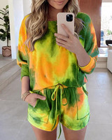 Tie Dye Print Top & Drawstring Shorts Set