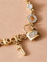 1pc Rhinestone Decor Lock & Key Charm Bracelet