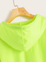 Neon Lime Letter Graphic Drawstring Hoodie