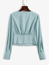 V Neck Button Loop Ruched Blouse