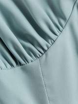V Neck Button Loop Ruched Blouse