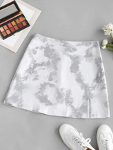 Tie Dye Print Slit Front Skirt