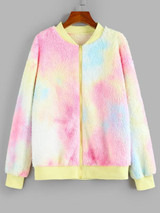 Tie Dye Plush Drop Shoulder Jacket