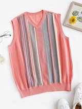 Striped V Neck Knit Sweater Vest
