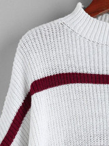 Striped Mock Neck Drop Shoulder Sweater