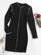 Ribbed Topstitching Bodycon Dress
